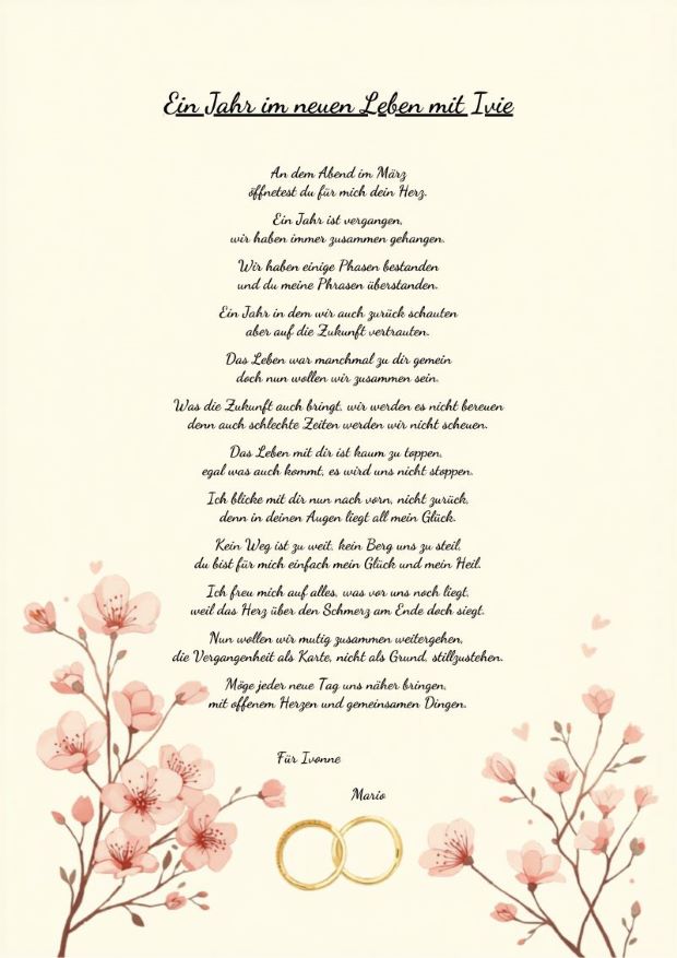 Gedicht zu unserem Einjährigem